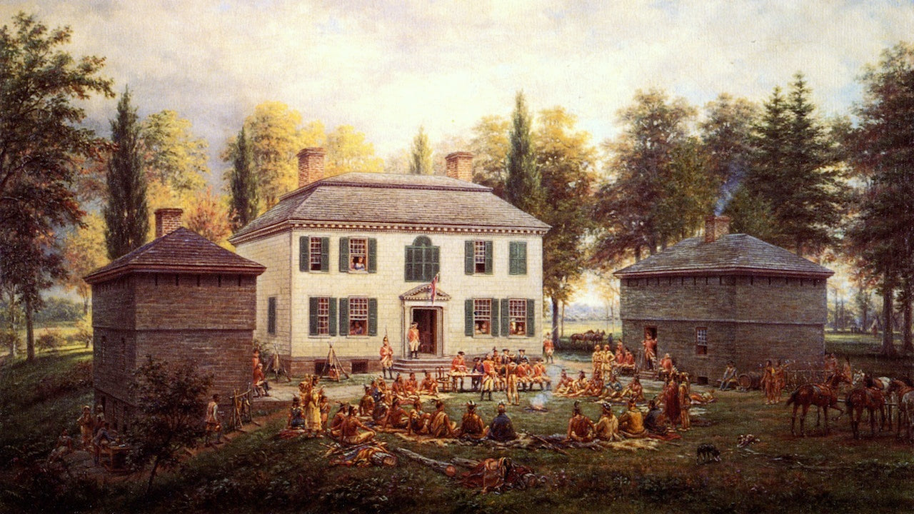 Sir William Johnson Presenting Medals to the Indian Chiefs of the Six Nations at Johnstown, N.Y., vintage artwork by Edward Lamson Henry, 12x8" (A4) Poster