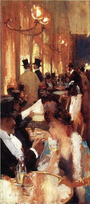 Au Cafe, vintage artwork by Willard Leroy Metcalf, 12x8" (A4) Poster