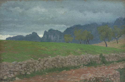 Landscape near Rocca di Mezzo, vintage artwork by Edward Okuń, 12x8" (A4) Poster