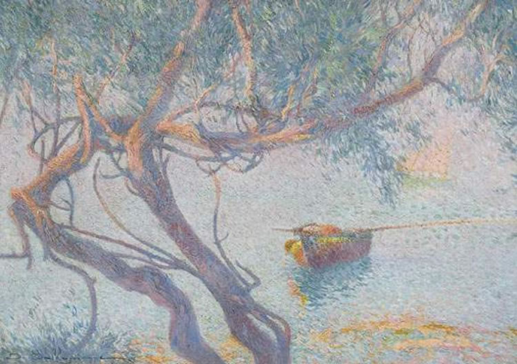 Pines on the Bank, vintage artwork by David Dellepiane, 12x8" (A4) Poster