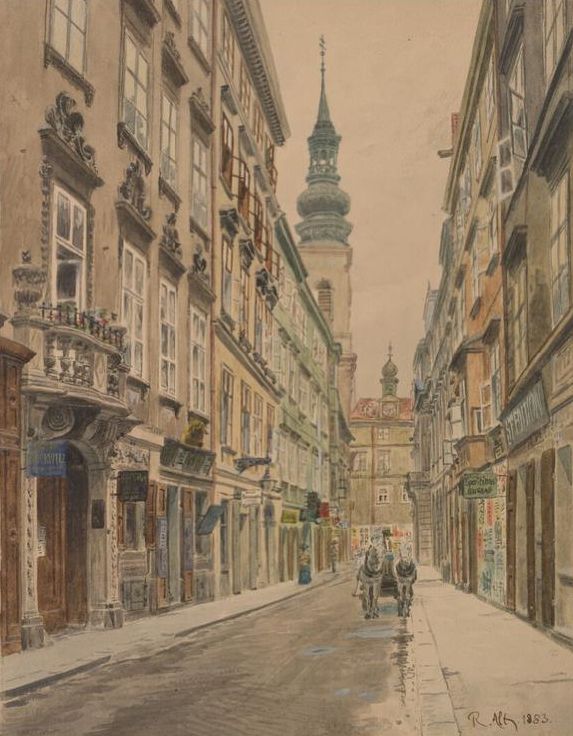 Ansicht der Sonnenfelsgasse, Wien, vintage artwork by Rudolf von Alt, A3 (16x12") Poster Print