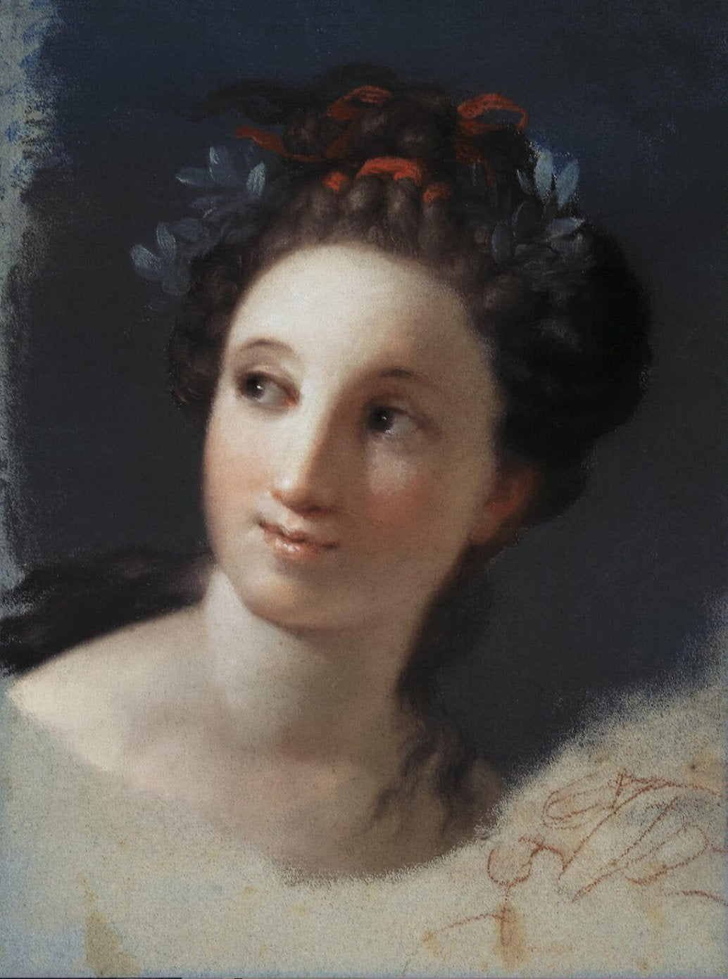Female Head with a Ribbon and Laurels In the Hair, vintage artwork by Rosalba Carriera, 12x8" (A4) Poster