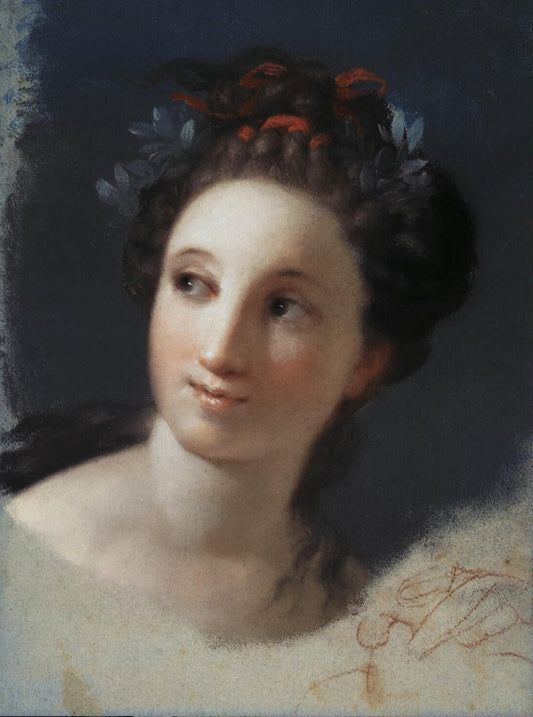 Female Head with a Ribbon and Laurels In the Hair, vintage artwork by Rosalba Carriera, 12x8" (A4) Poster