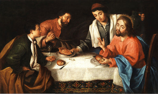 Emmaus, Christ breaking bread, vintage artwork by Pier-Leone Ghezzi, 12x8" (A4) Poster