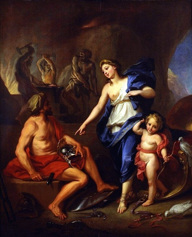 Venus Commanding Vulcan to Make Arms for Aenas, vintage artwork by Louis de Boullogne the Younger, 12x8" (A4) Poster
