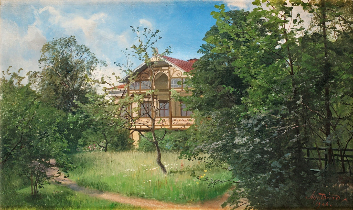 House in the Garden, vintage artwork by Sven Alfred Thörne, 12x8" (A4) Poster