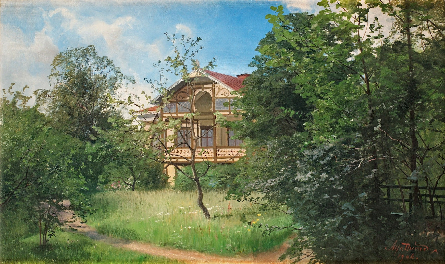 House in the Garden, vintage artwork by Sven Alfred Thörne, 12x8" (A4) Poster