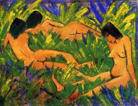 Female Nudes in the Open Air, vintage artwork by Otto Mueller, 12x8" (A4) Poster