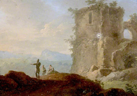 Classical Landscape, with Ruins and Figures, vintage artwork by Franz de Paula Ferg, 12x8" (A4) Poster