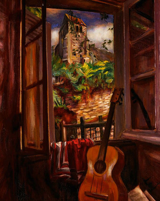 Interior With A Guitar, vintage artwork by Henri Le Fauconnier, 12x8" (A4) Poster
