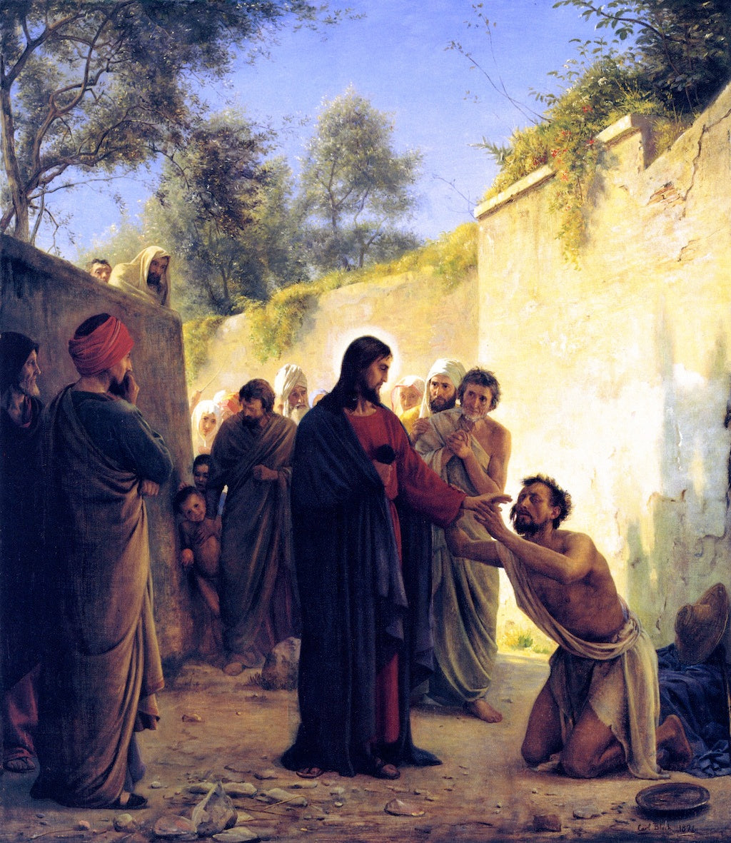 Healing of the Blind Man, vintage artwork by Carl Heinrich Bloch, 12x8" (A4) Poster
