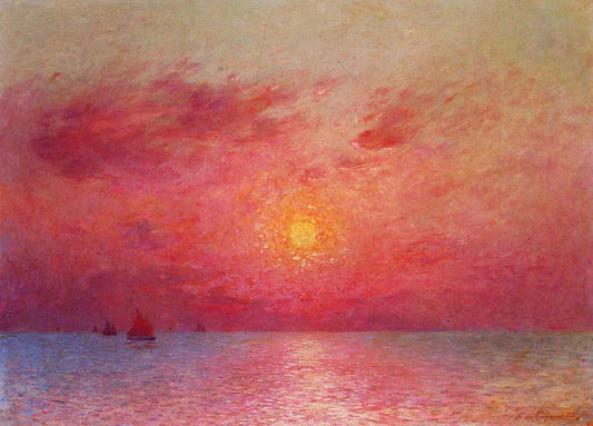 Sailboats at Sea, Evening, vintage artwork by Ferdinand du Puigaudeau, 12x8" (A4) Poster