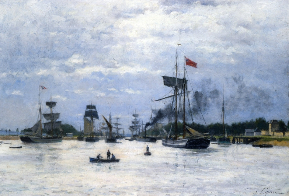 Ships in Port, vintage artwork by Stanislas Lepine, 12x8" (A4) Poster