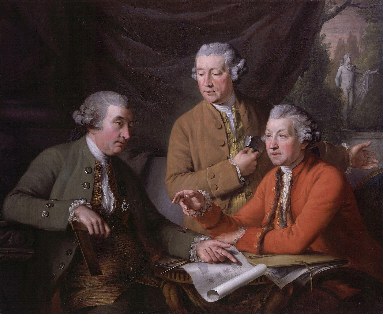 Sir William Chambers; Joseph Wilton; Sir Joshua Reynolds, vintage artwork by John Francis Rigaud, 12x8" (A4) Poster
