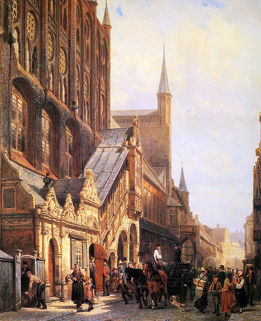 City Hall in Lübeck, vintage artwork by Cornelis Springer, A3 (16x12") Poster Print