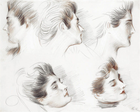 Madame Clarigny - Five Studies, vintage artwork by Paul Cesar Helleu, 12x8" (A4) Poster