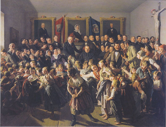 Children of Poor Parents Get Winter Clothes from the Community on Spittelberg on St.Michael Day, vintage artwork by Ferdinand Georg Waldmüller, A3 (16x12") Poster Print