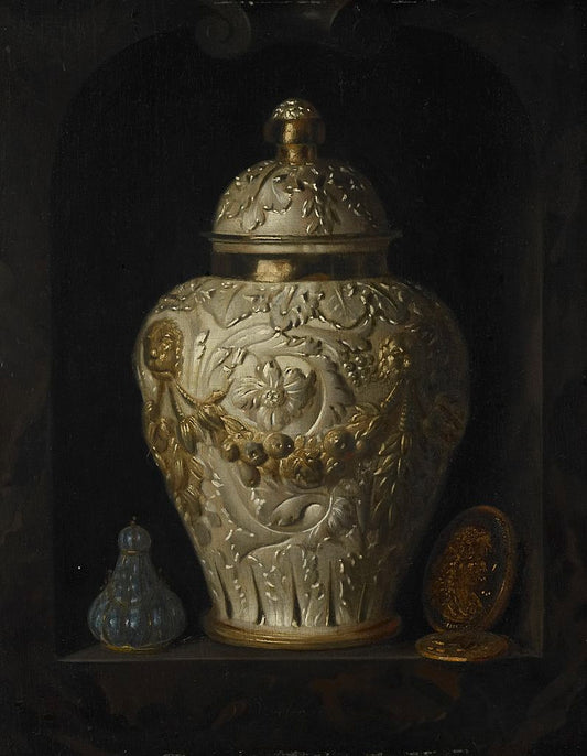 Still Life with Silver Jar, vintage artwork by Pieter Gerritz. van Roestraten, 12x8" (A4) Poster