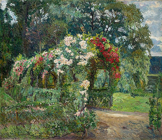Rose Arbor in Richter's Garden, vintage artwork by Philipp Franck, 12x8" (A4) Poster