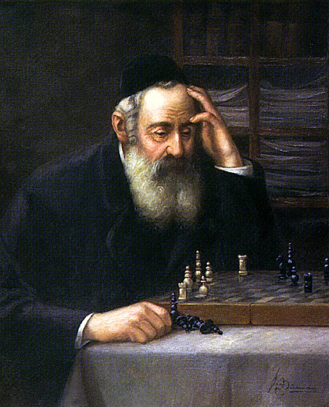 The Chess-Playing Rabbi, vintage artwork by Josef Wenzel Süss, 12x8" (A4) Poster