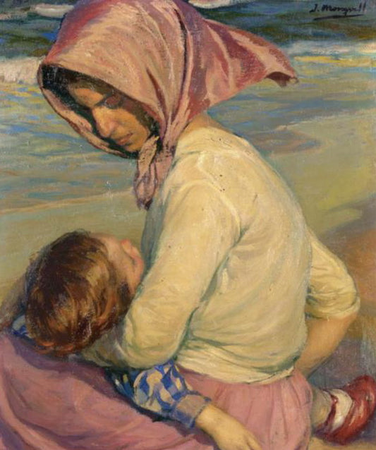 Madre e hija, vintage artwork by Jose Mongrell Torrent, 12x8" (A4) Poster
