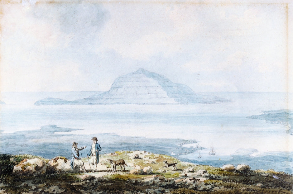 View of the Town of Thorshaven and the Harbour of Frederickswaag, Faroe Islands, vintage artwork by Edward Dayes, 12x8" (A4) Poster