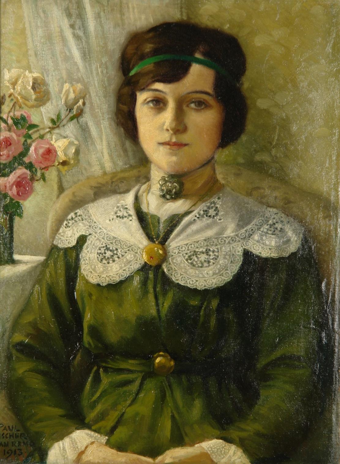 it of a young woman in a green dress by Paul-Gustave Fischer,A3(16x12")Poster