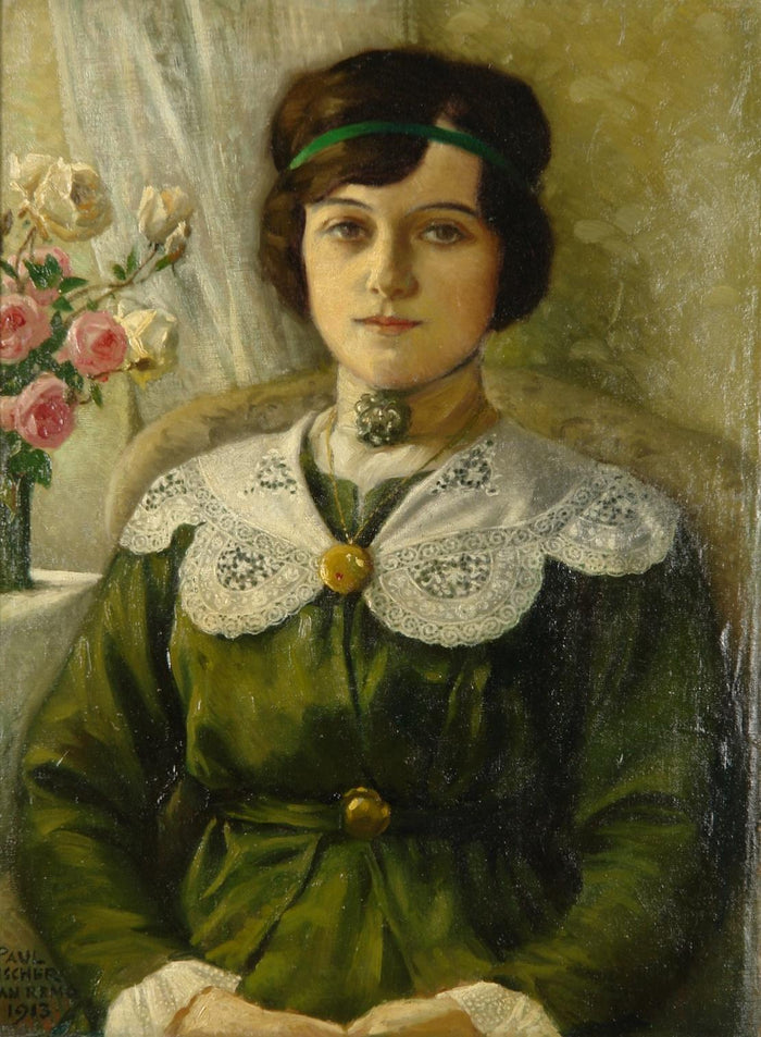 it of a young woman in a green dress by Paul-Gustave Fischer,A3(16x12