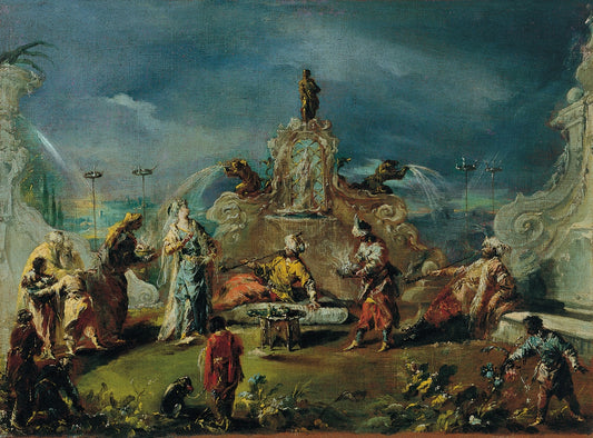 Scene in the Garden of a Serraglio, vintage artwork by Giovanni Antonio Guardi, 12x8" (A4) Poster