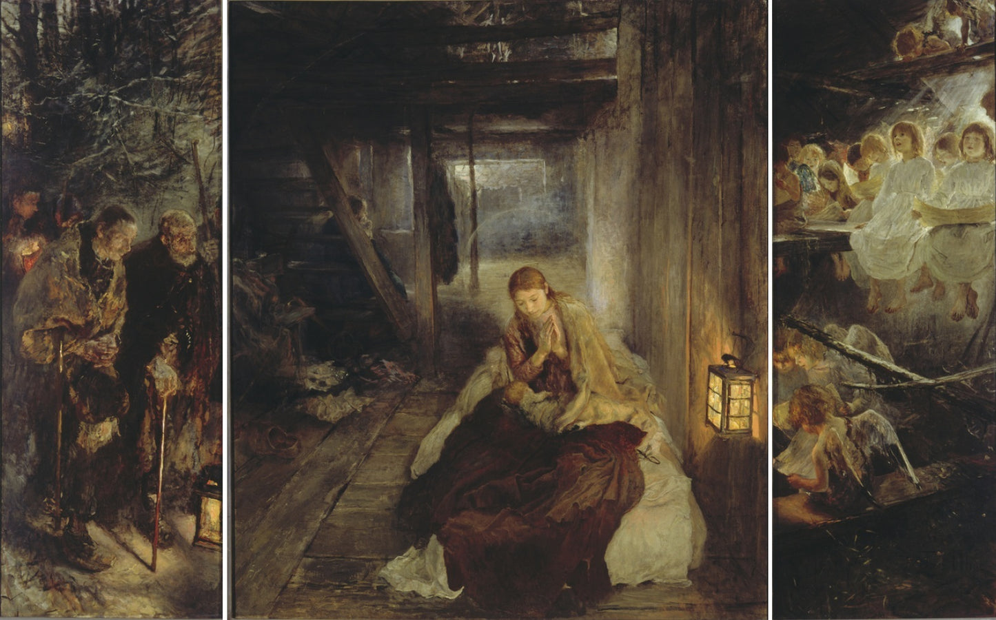 The Holy Night (Triptych), vintage artwork by Fritz von Uhde, 12x8" (A4) Poster