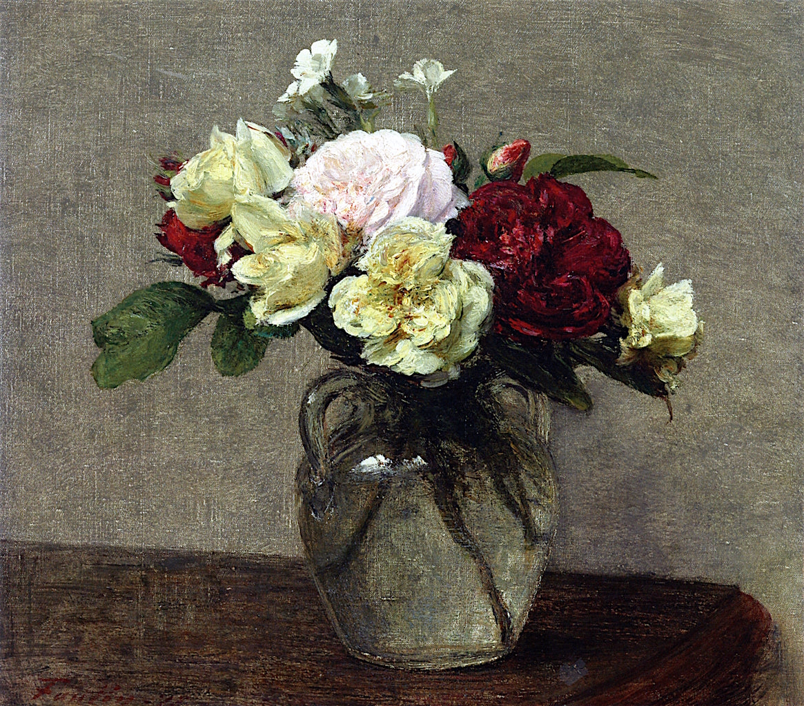 Bouquet of Mixed Roses, vintage artwork by Henri Fantin-Latour, 12x8" (A4) Poster