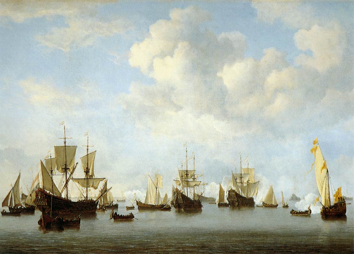 The Dutch Fleet in the Goeree Straits (Guinea), vintage artwork by Willem van de Velde the Younger, 12x8" (A4) Poster