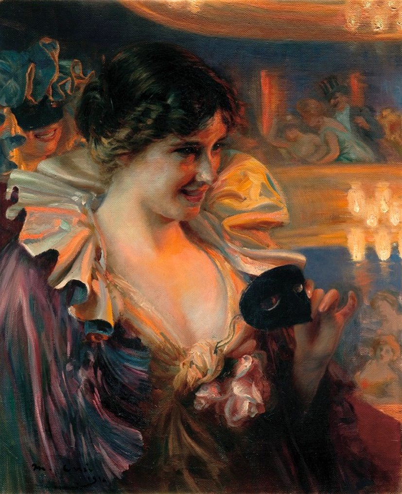 The Masquerade, vintage artwork by Manuel Cusi y Ferret, 12x8" (A4) Poster
