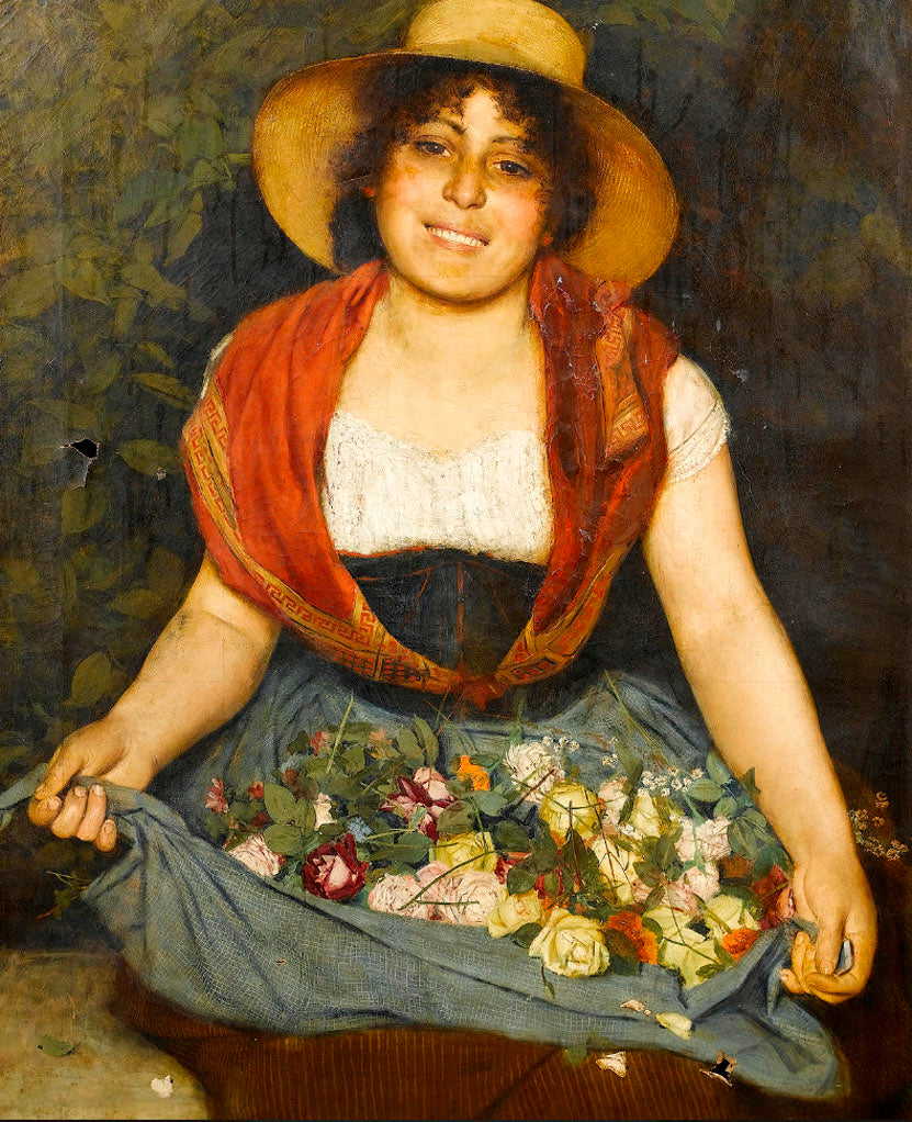 Tuscan Flower Girl, vintage artwork by Gaetano Bellei, 12x8" (A4) Poster