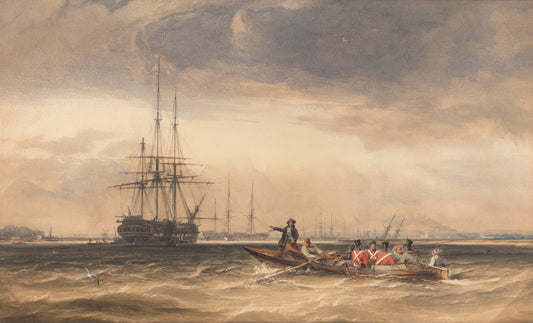 Soldiers Being Rowed Out to an Indiaman at Northfleet, vintage artwork by George Paul Chambers, Sr., A3 (16x12") Poster Print