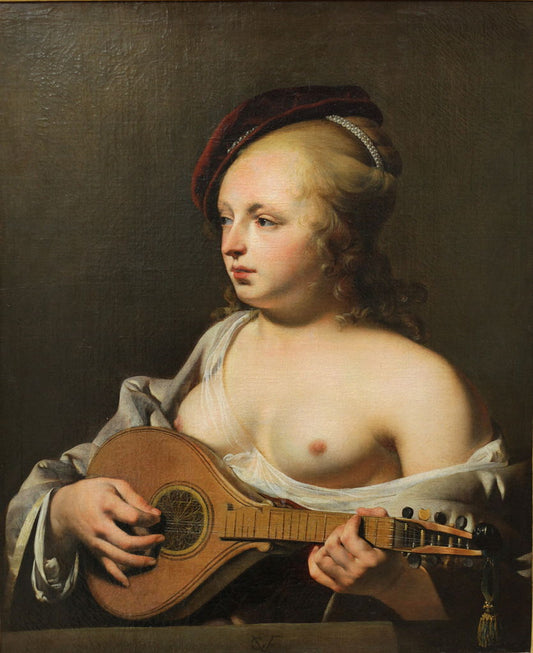 Cittern Player, vintage artwork by Caesar van Everdingen, 12x8" (A4) Poster