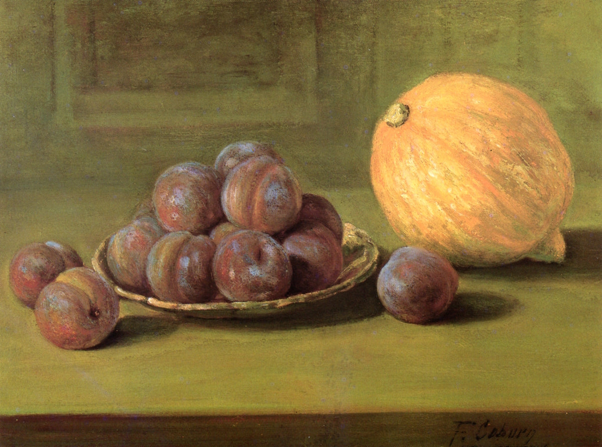 Still Life with Plums and Squash, vintage artwork by Frank Coburn, 12x8" (A4) Poster