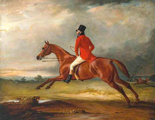Major Healey, Wearing Raby  Hunt Uniform, Riding with the Sedgefield Hunt, vintage artwork by John E. Ferneley, Sr, 12x8" (A4) Poster