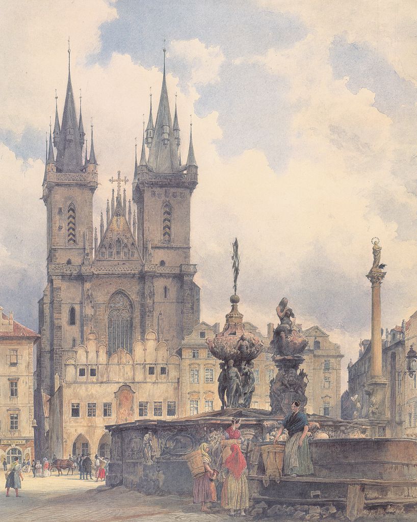 The Tyn Cathedral in Prague, vintage artwork by Rudolf von Alt, A3 (16x12") Poster Print