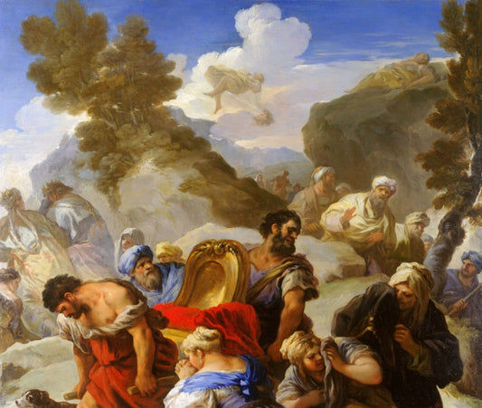 Psyche Exposed on a Rock, vintage artwork by Luca Giordano, 12x8" (A4) Poster