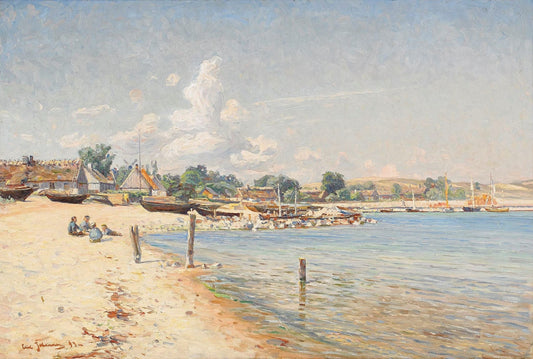 Beach Landscape with Children, vintage artwork by Carl Johansson, 12x8" (A4) Poster