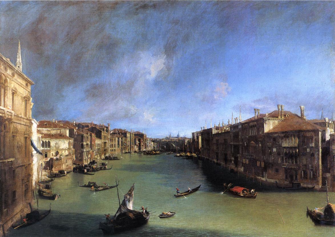 Grand Canal: Looking Northeast from the Palazzo Balbi to the Rialto Bridge, vintage artwork by Canaletto, 12x8" (A4) Poster