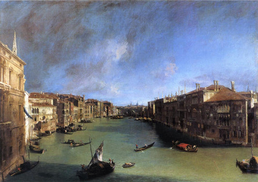 Grand Canal: Looking Northeast from the Palazzo Balbi to the Rialto Bridge, vintage artwork by Canaletto, 12x8" (A4) Poster