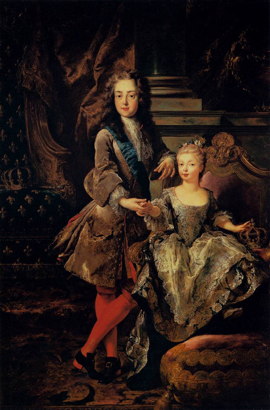 Portrait of Louis XV of France and Maria Anna Victoria of Spain, vintage artwork by Jean-François de Troy, 12x8" (A4) Poster
