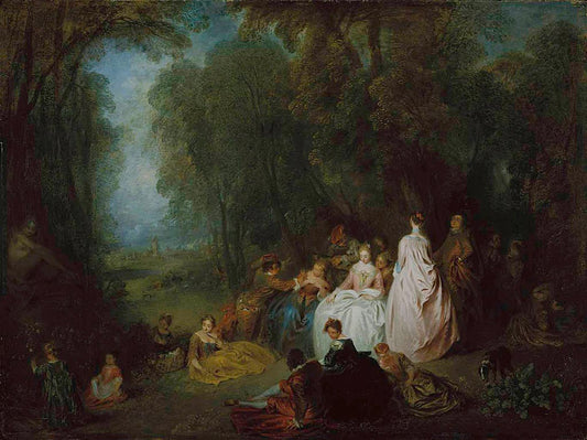 Fetes Champetre (Pastoral Gathering), vintage artwork by Jean-Antoine Watteau, 12x8" (A4) Poster