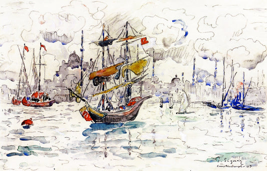 Boats at Constantinople, vintage artwork by Paul Signac, 12x8" (A4) Poster