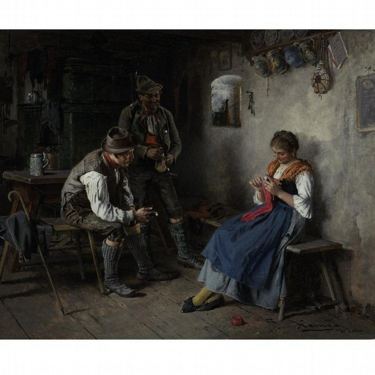 In a Farmhouse, vintage artwork by Johann Hamza, 12x8" (A4) Poster