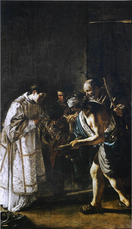 Saint Lawrence Distributing Alms, vintage artwork by Giovanni Serodine, 12x8" (A4) Poster