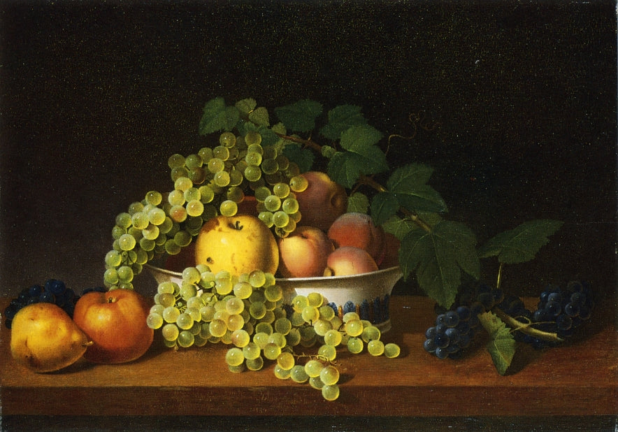 Still LIfe of Fruit with a Porcelain Bowl, vintage artwork by James Peale, 12x8" (A4) Poster