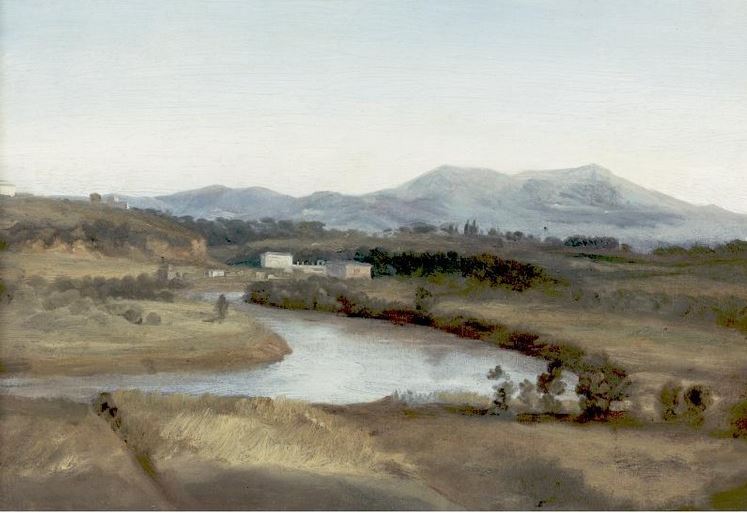 View of the Tiber River, vintage artwork by Auguste Jean Baptiste Vinchon, 12x8" (A4) Poster